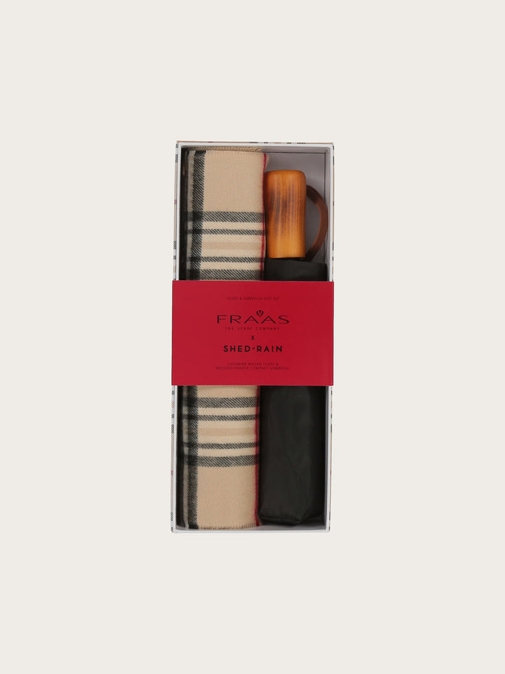 Geschenkset mit FRAAS Plaid Cashmink-Schal und Regenschirm