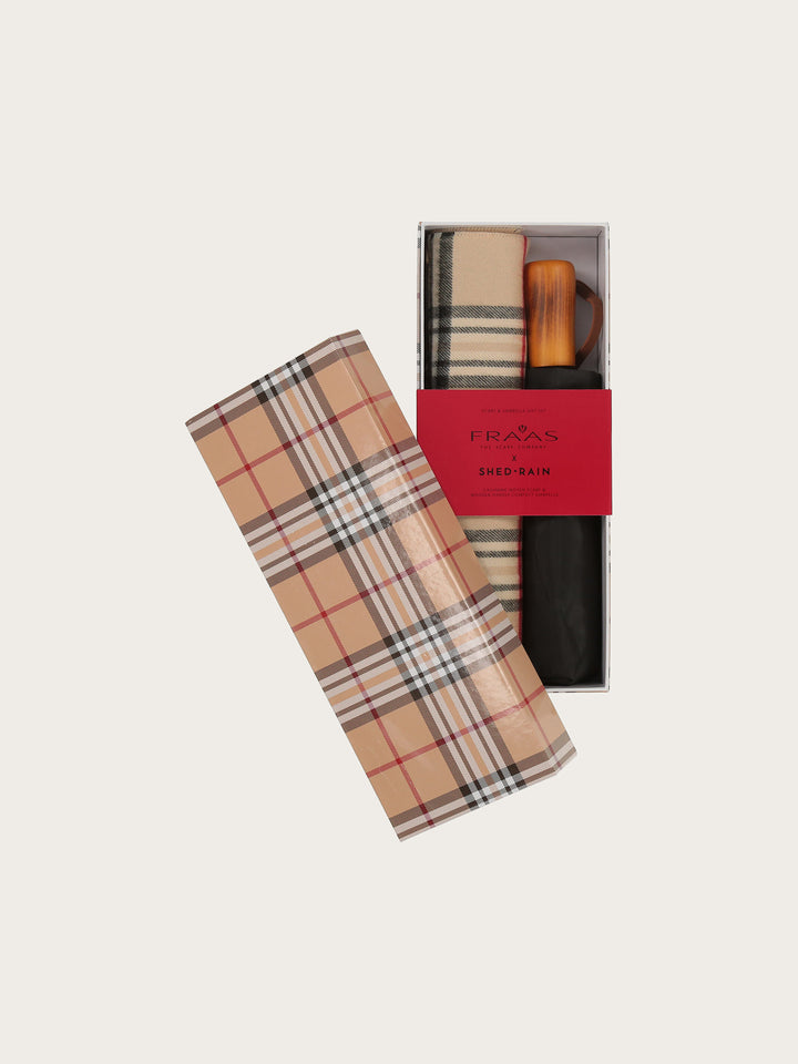 Geschenkset mit FRAAS Plaid Cashmink-Schal und Regenschirm