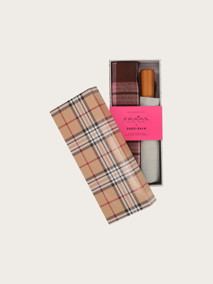 Geschenkset mit FRAAS Plaid Cashmink-Schal und Regenschirm
