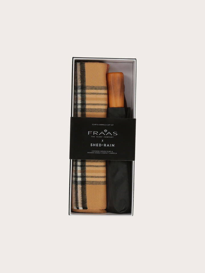 Geschenkset mit FRAAS Plaid Cashmink-Schal und Regenschirm