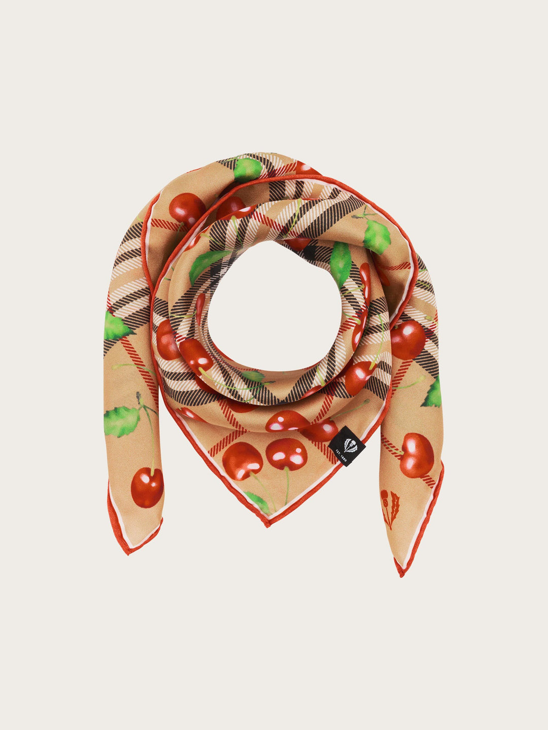 Nickituch mit FRAAS Plaid Karo und Kirschen-Print aus reiner Seide