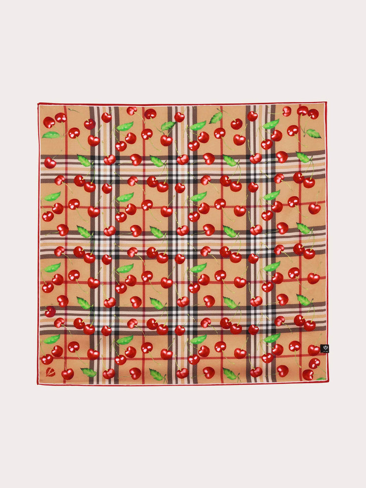 Nickituch mit FRAAS Plaid Karo und Kirschen-Print aus reiner Seide