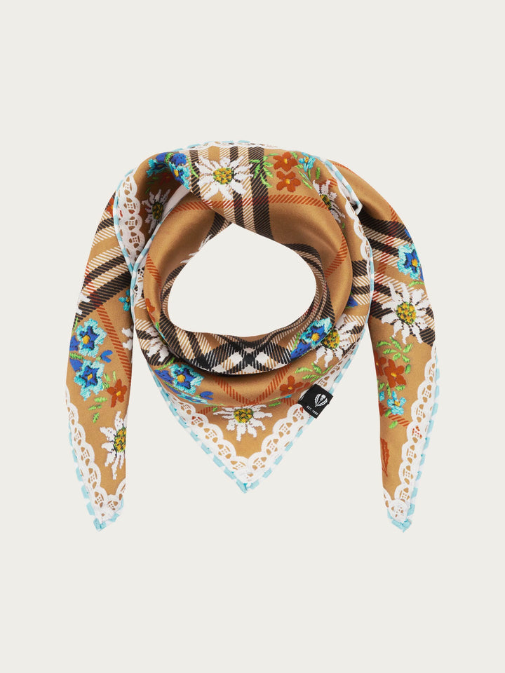 Nickituch mit FRAAS Plaid Karo und Blumen im Trachten-Design aus reiner Seide