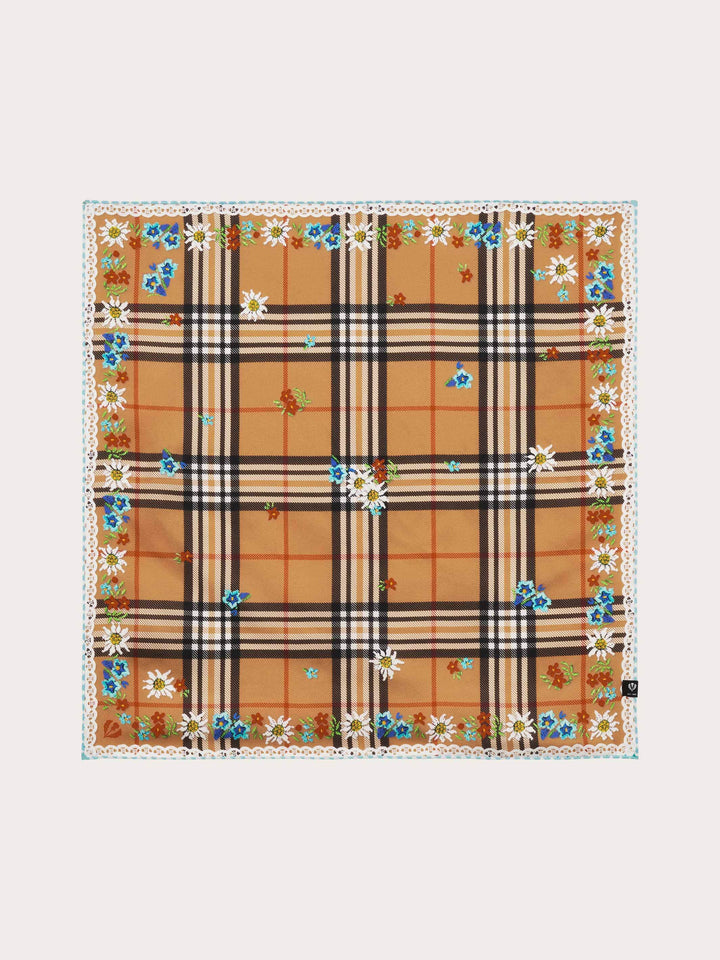 Nickituch mit FRAAS Plaid Karo und Blumen im Trachten-Design aus reiner Seide