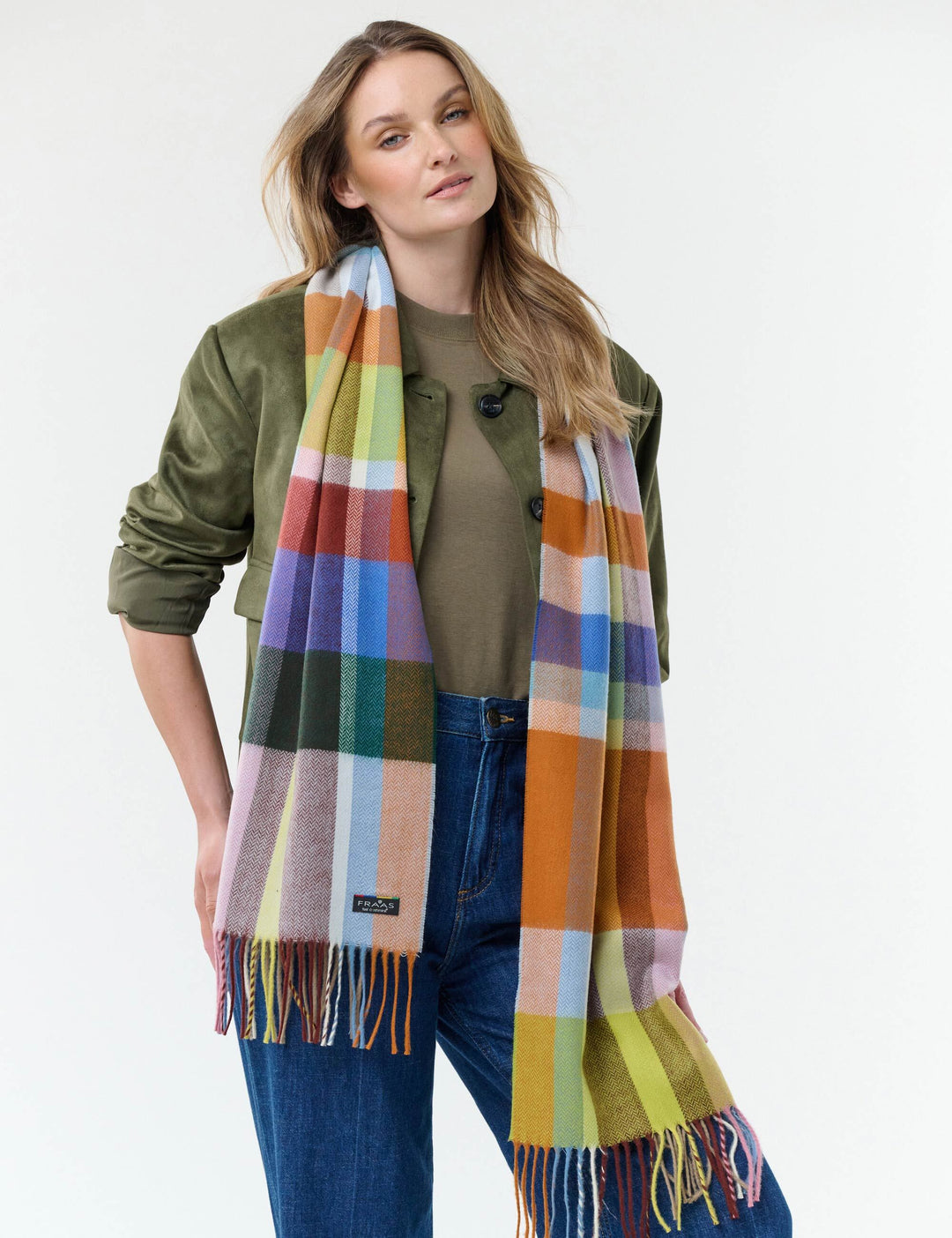 Karierter Cashmink-Schal mit kleinem, elegantem Fischgrät-Muster