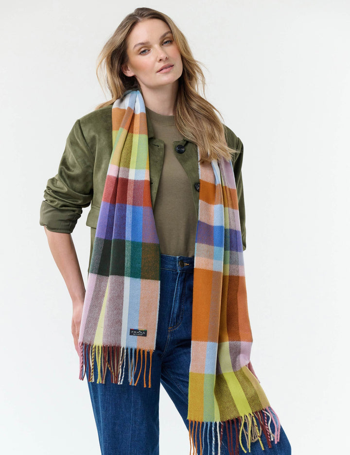 Karierter Cashmink-Schal mit kleinem, elegantem Fischgrät-Muster
