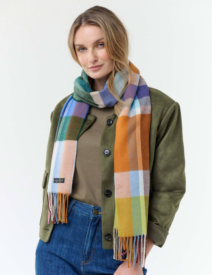 Karierter Cashmink-Schal mit kleinem, elegantem Fischgrät-Muster