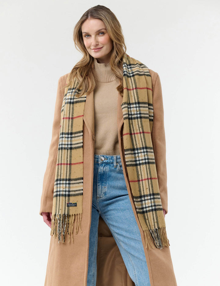 Eleganter Cashmink-Schal mit FRAAS Plaid Karo und Strass-Steinchen