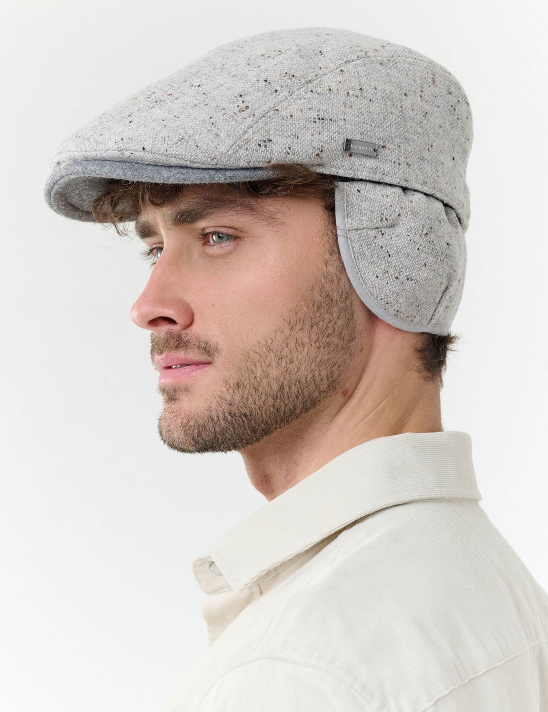 Winddichte bugatti Tweed-Flatcap mit Ohrenklappen