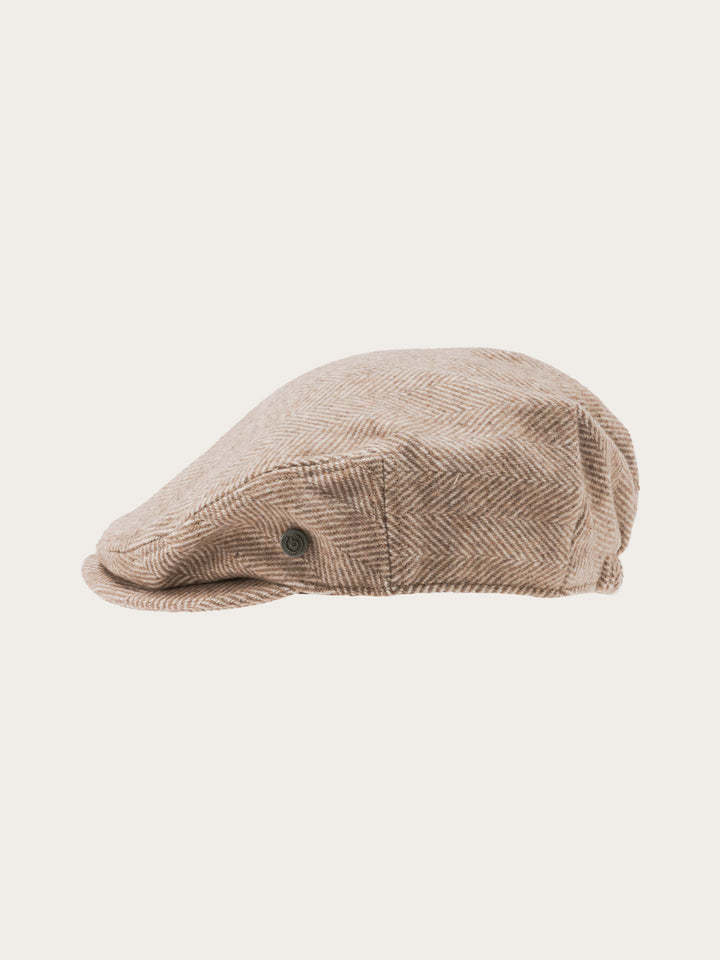 Melierte bugatti Flatcap mit Fischgrät-Design in Wollmischung