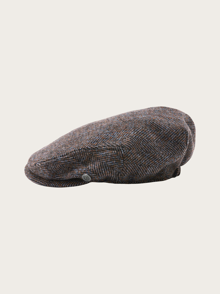Melierte bugatti Flatcap mit Fischgrät-Design in Wollmischung