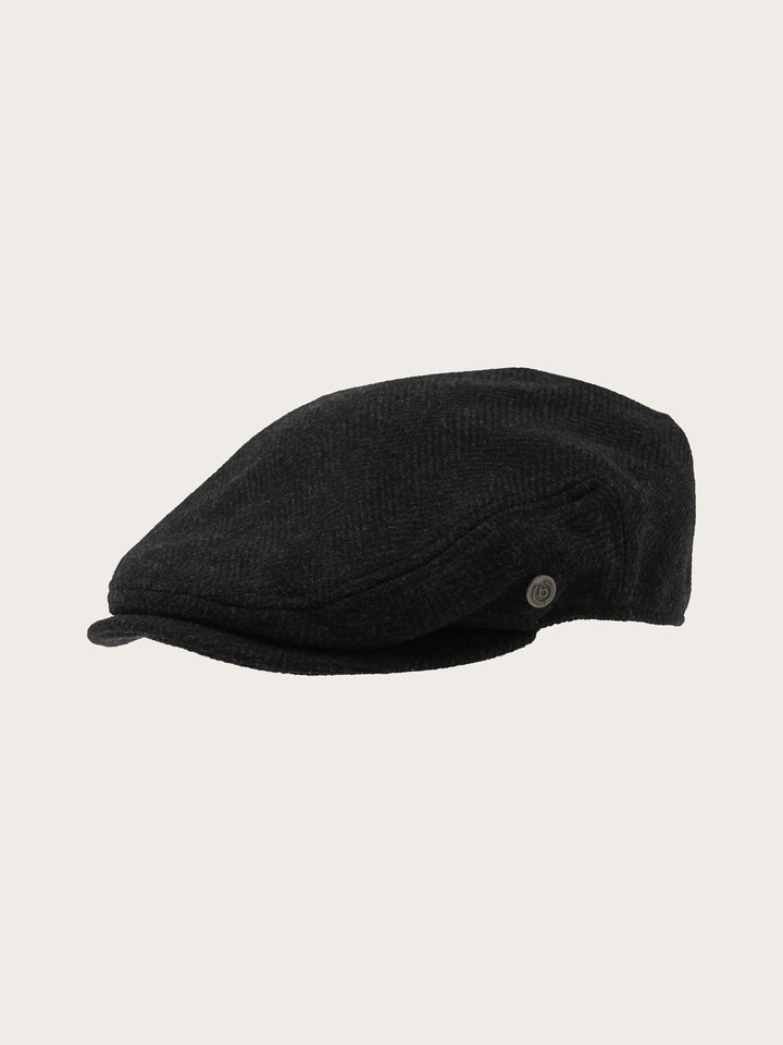 Melierte bugatti Flatcap mit Fischgrät-Design in Wollmischung