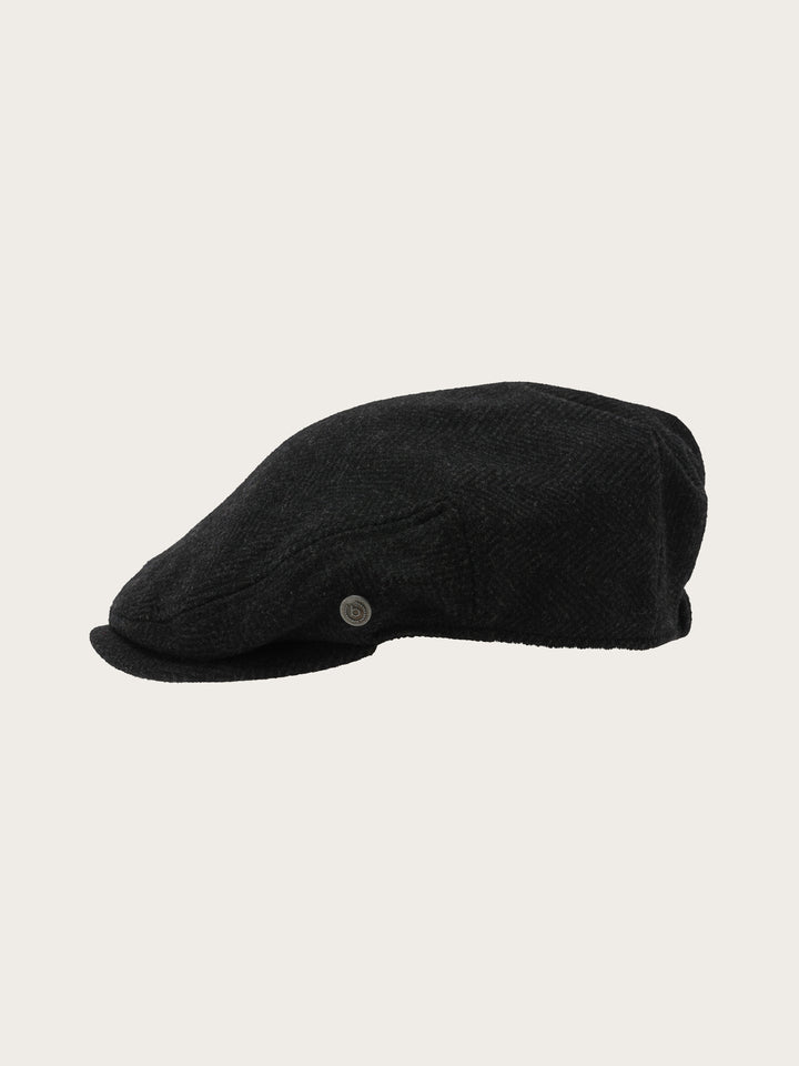 Melierte bugatti Flatcap mit Fischgrät-Design in Wollmischung