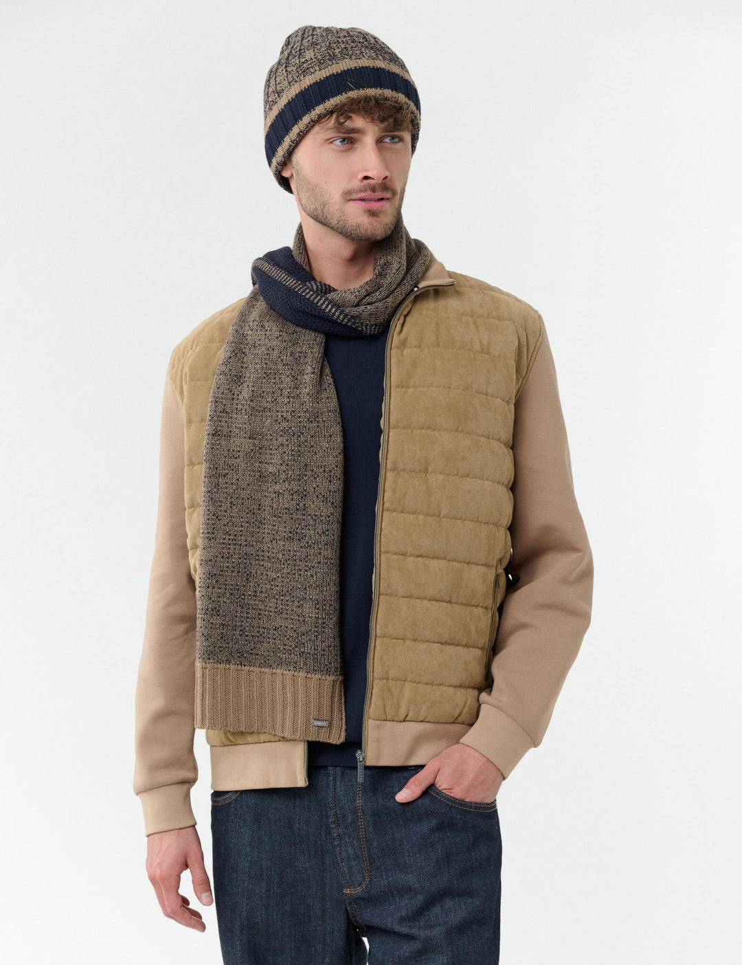 Melierte bugatti Beanie mit farblich abgesetzem Umschlag