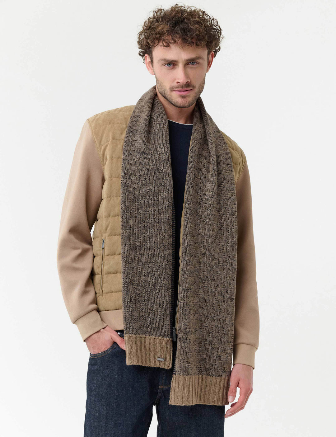 bugatti Strickschal mit melierter und einfarbiger Seite