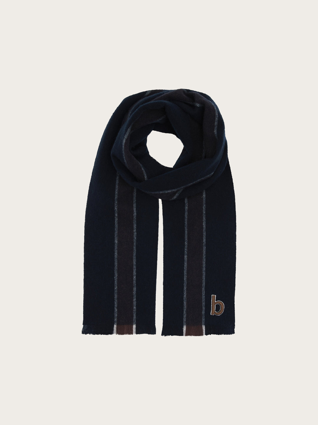 Lässiger Wollschal mit Streifen und bugatti-Patch