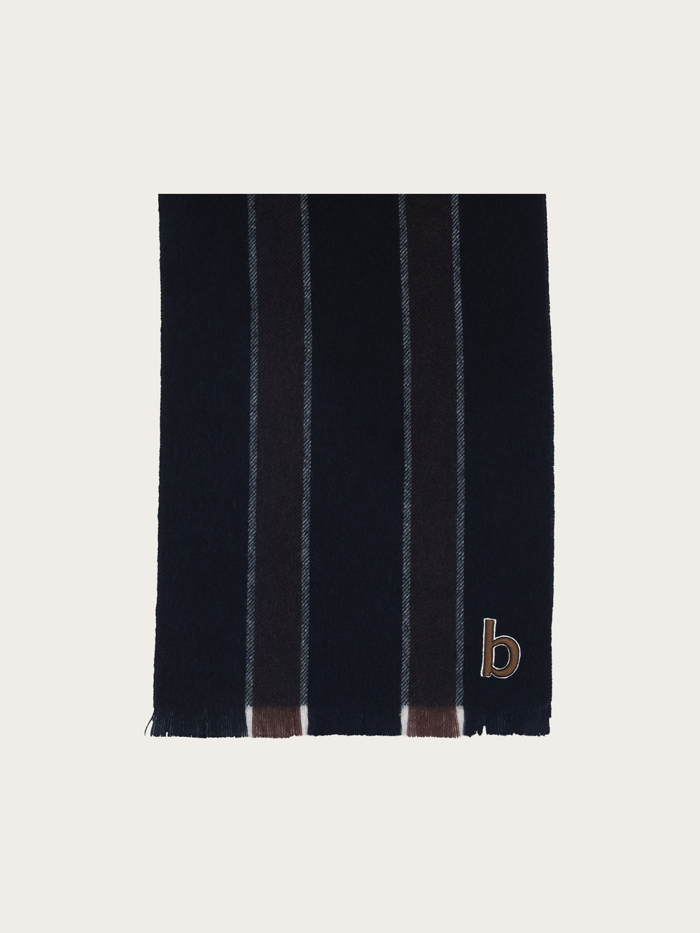 Lässiger Wollschal mit Streifen und bugatti-Patch
