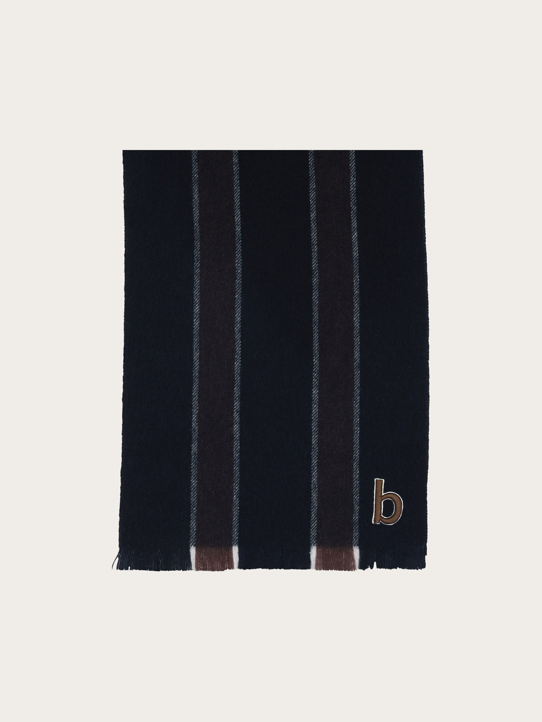 Lässiger Wollschal mit Streifen und bugatti-Patch