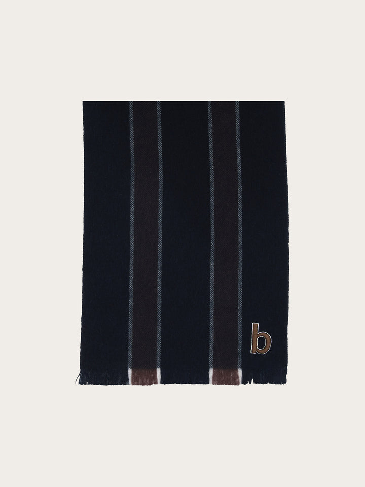 Lässiger Wollschal mit Streifen und bugatti-Patch