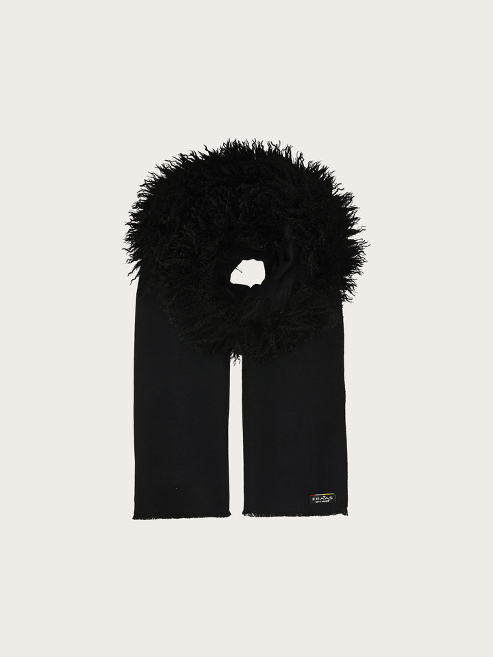 Cashmink-Poncho mit langem Teddyfell-Rand