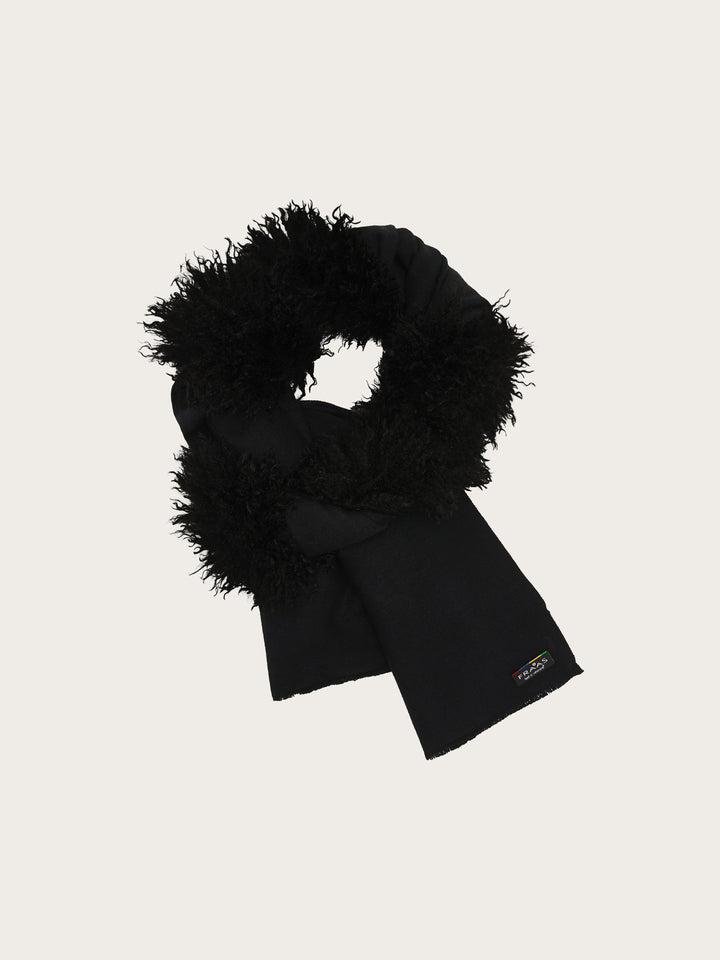 Cashmink-Poncho mit langem Teddyfell-Rand