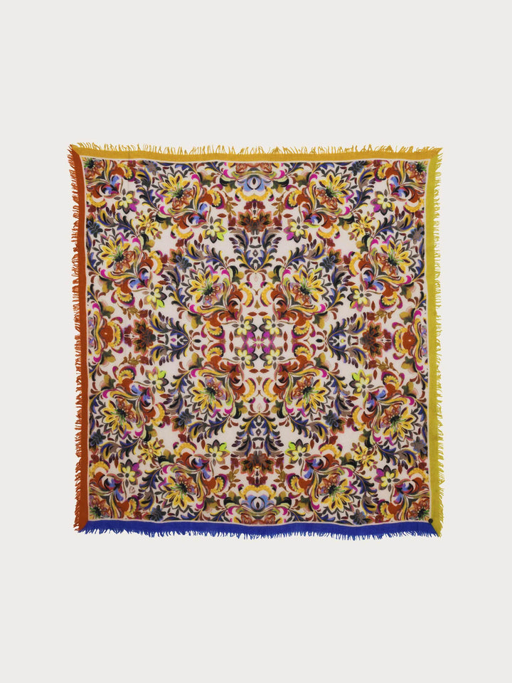 Tuch mit Blumen mit Mandala-Design aus reiner Wolle