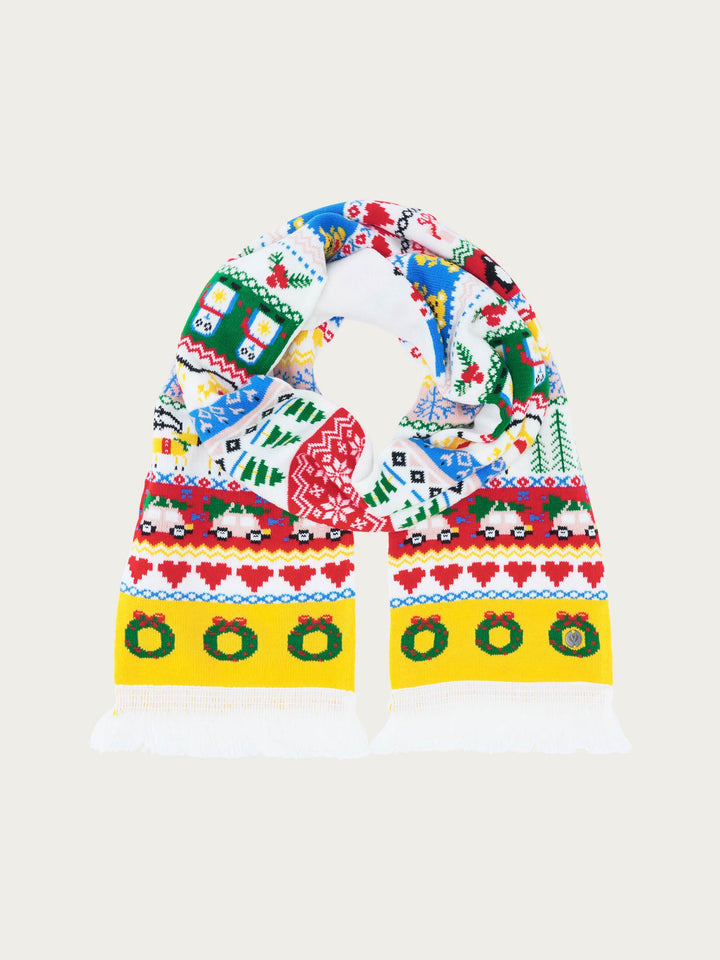 Witziger Strickschal mit weihnachtlichen Motiven