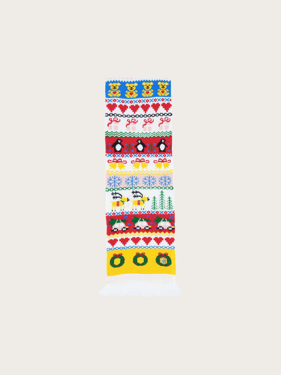 Witziger Strickschal mit weihnachtlichen Motiven