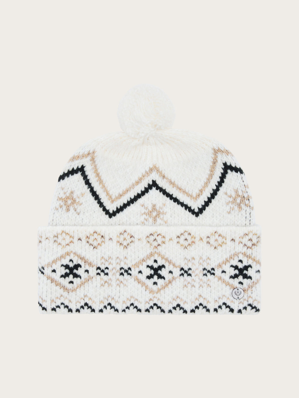 Strickmütze mit winterlichem Norweger-Muster und Bommel