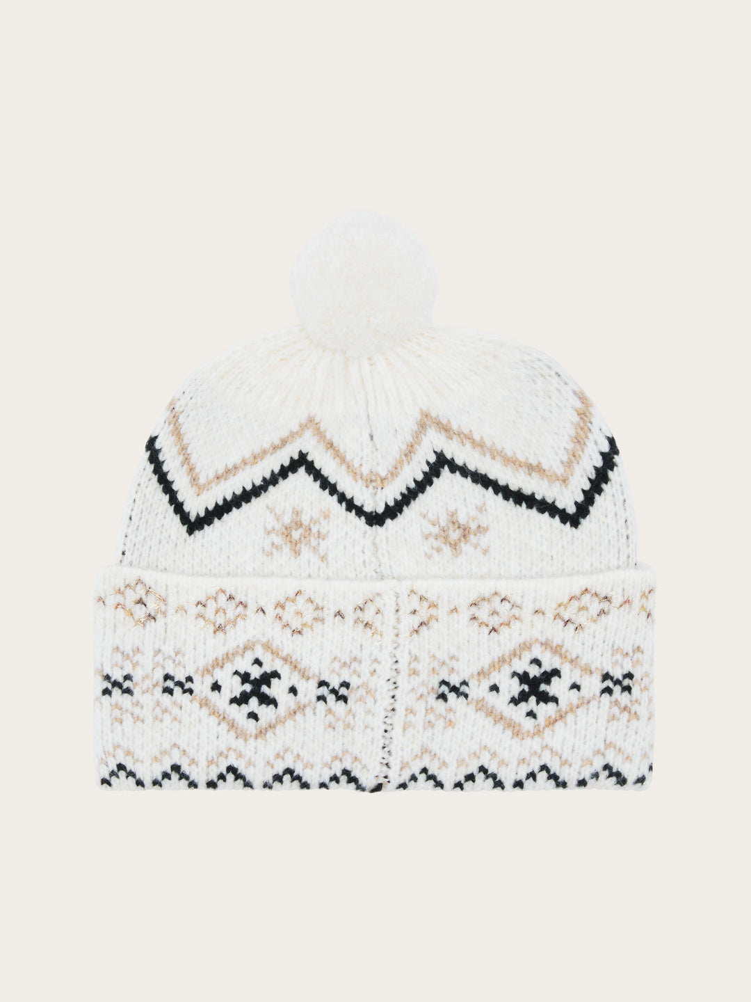 Strickmütze mit winterlichem Norweger-Muster und Bommel