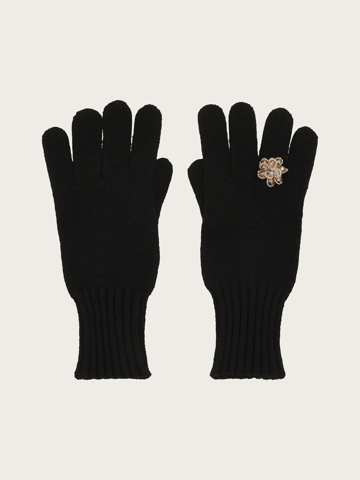 Strickhandschuhe mit aufgenähter Ring-Applikation