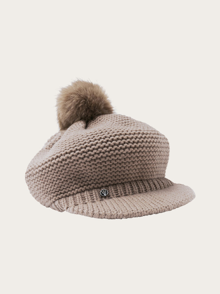 Loevenich Strickmütze mit Schirm und Fake Fur Pompon