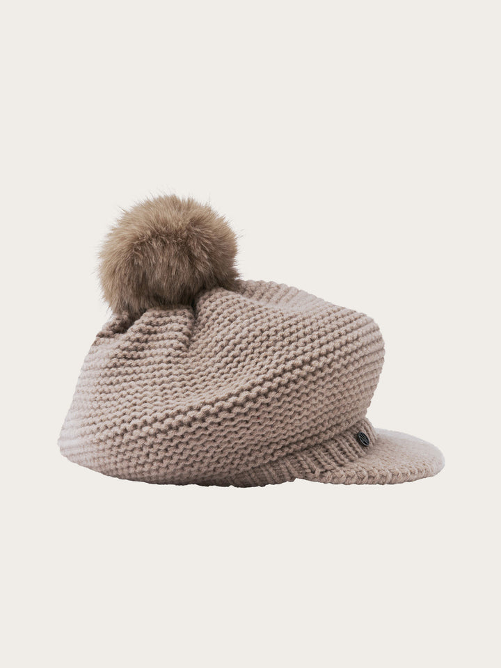 Loevenich Strickmütze mit Schirm und Fake Fur Pompon