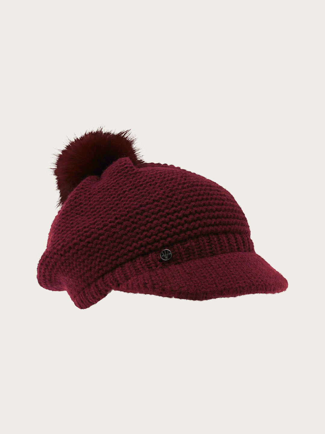 Loevenich Strickmütze mit Schirm und Fake Fur Pompon