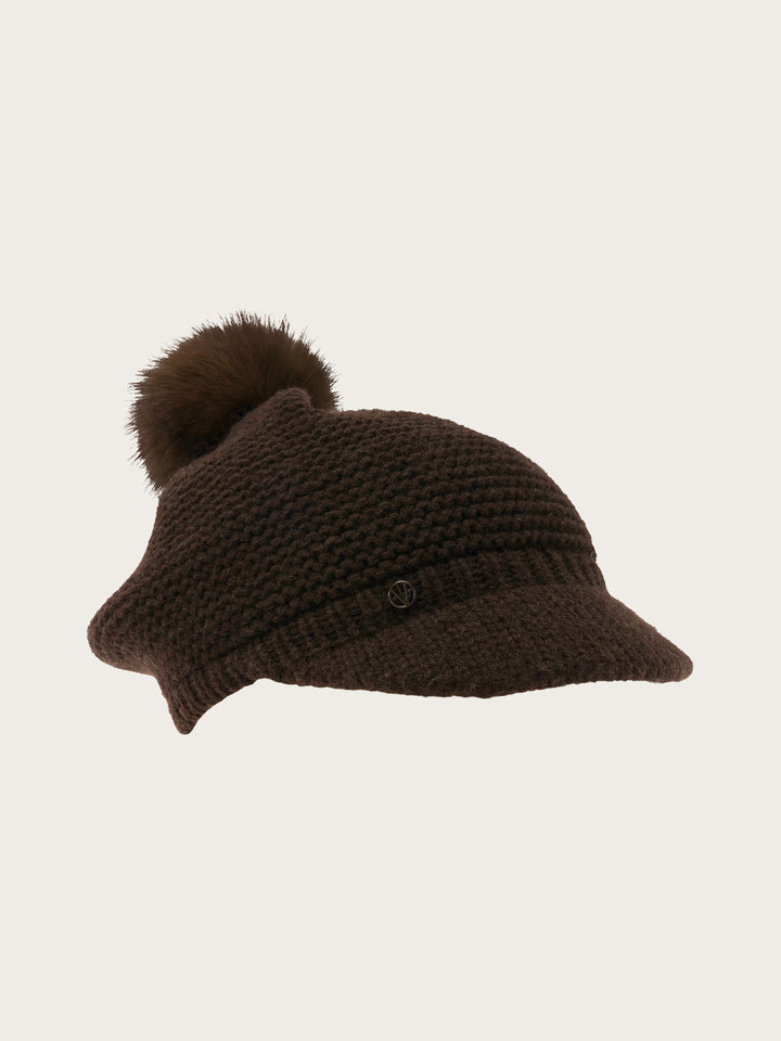 Loevenich Strickmütze mit Schirm und Fake Fur Pompon
