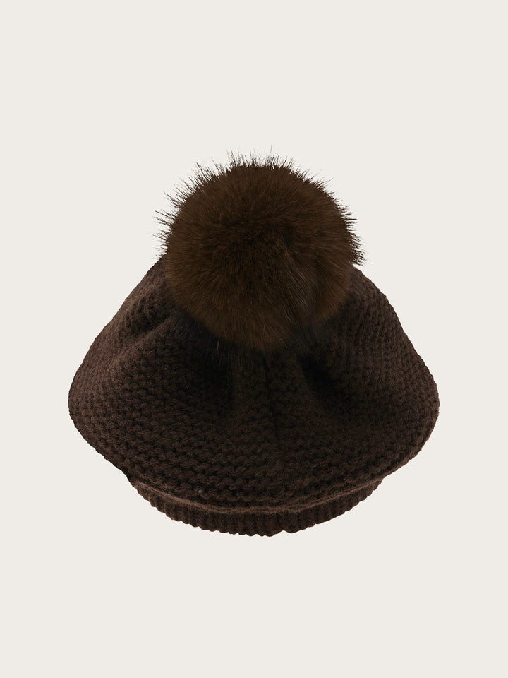 Loevenich Strickmütze mit Schirm und Fake Fur Pompon