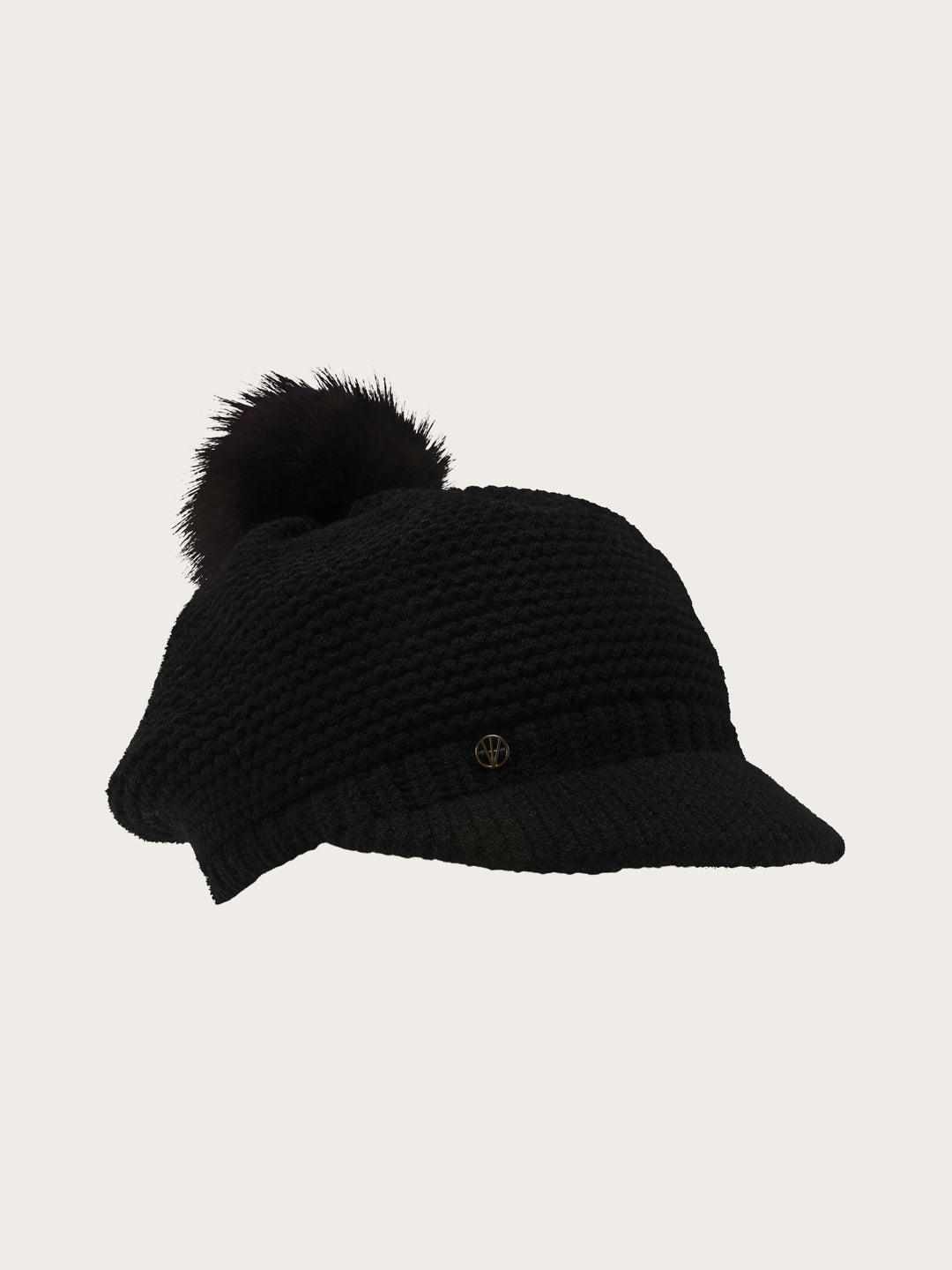 Loevenich Strickmütze mit Schirm und Fake Fur Pompon