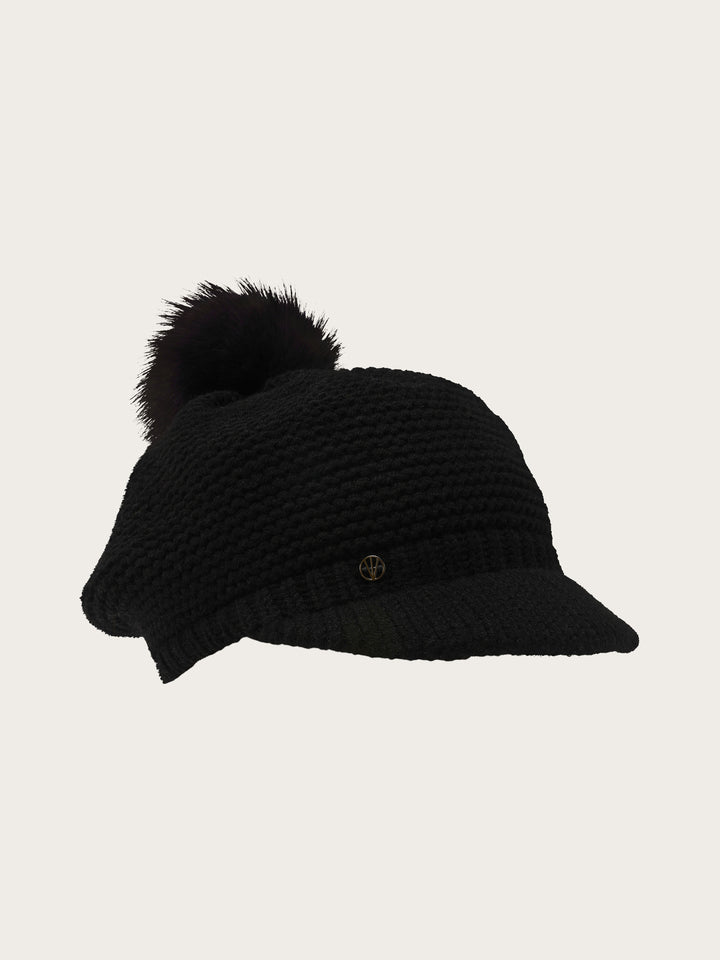 Loevenich Strickmütze mit Schirm und Fake Fur Pompon