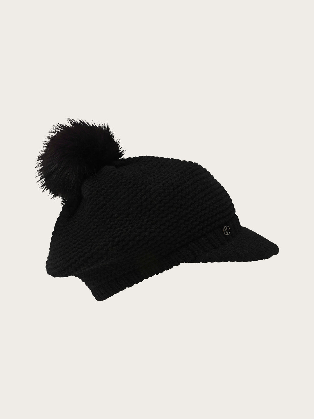 Loevenich Strickmütze mit Schirm und Fake Fur Pompon