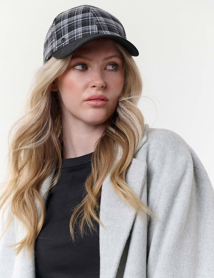 Karierte Loevenich Basecap mit Schirm aus Wildleder-Imitat