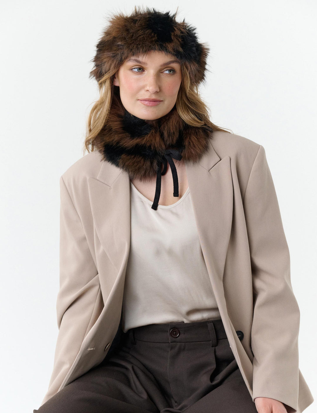Loevenich Fake Fur Stirnband in Patchwork-Optik