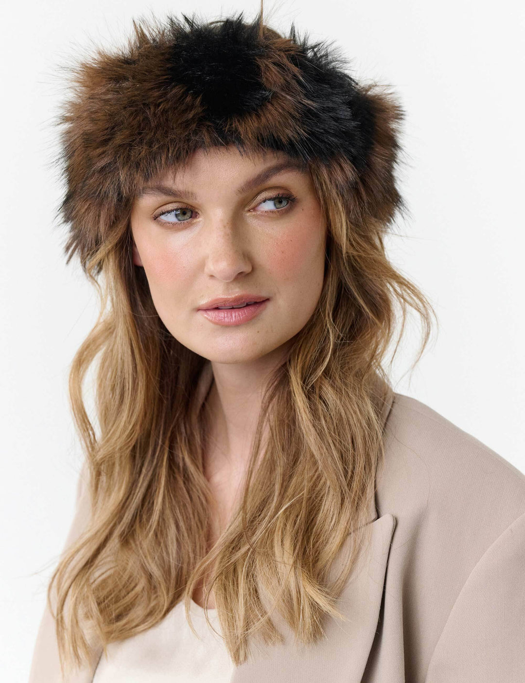Loevenich Fake Fur Stirnband in Patchwork-Optik