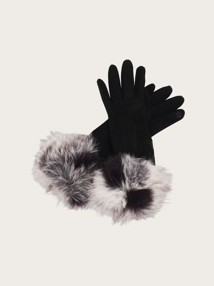Loevenich Fake Fur Handschuhe mit elastischem Wildleder-Imitat