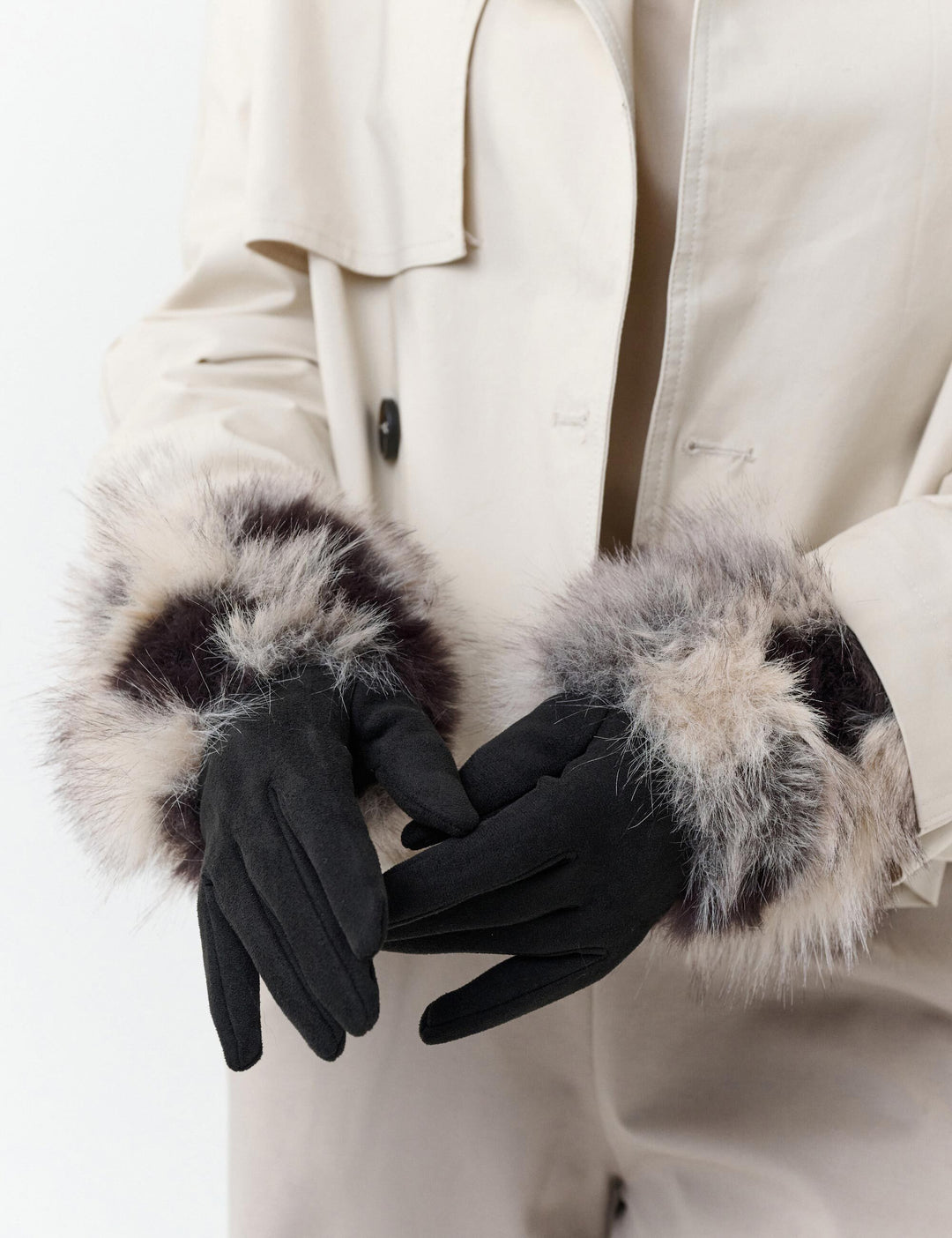 Loevenich Fake Fur Handschuhe mit elastischem Wildleder-Imitat