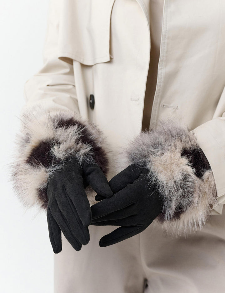 Loevenich Fake Fur Handschuhe mit elastischem Wildleder-Imitat