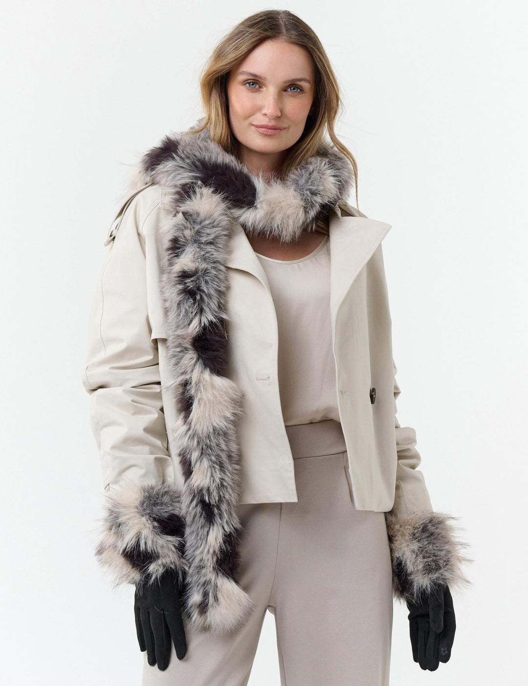 Loevenich Fake Fur Handschuhe mit elastischem Wildleder-Imitat