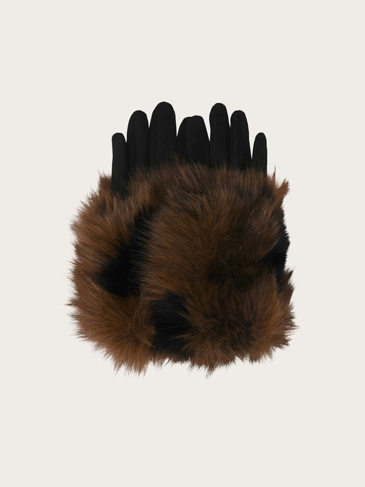 Loevenich Fake Fur Handschuhe mit elastischem Wildleder-Imitat