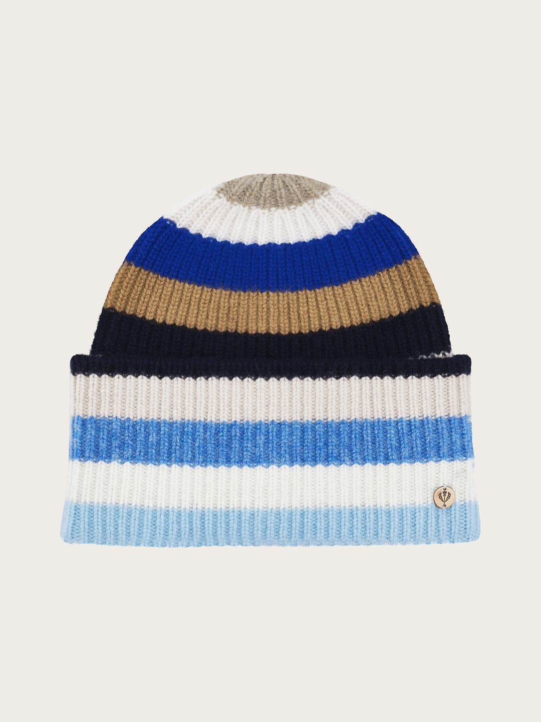 Gerippte Strick-Beanie mit breiten Streifen und breitem Umschlag