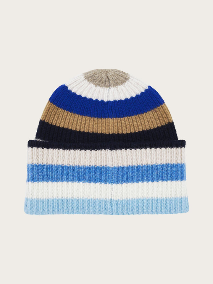 Gerippte Strick-Beanie mit breiten Streifen und breitem Umschlag