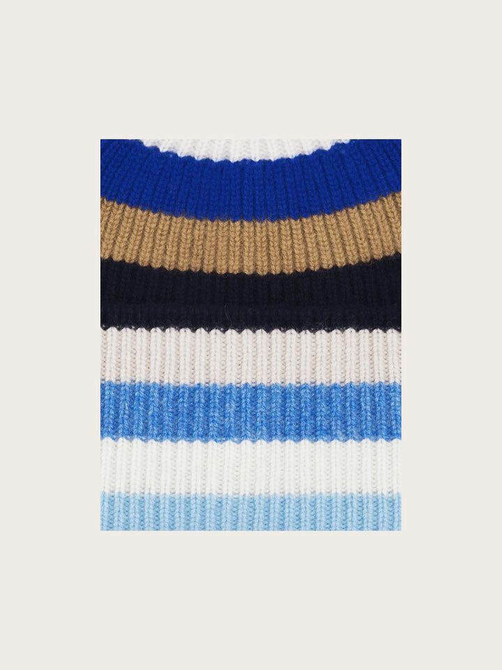 Gerippte Strick-Beanie mit breiten Streifen und breitem Umschlag